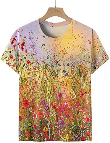 Fete cu mânecă scurtă 2023 Îmbrăcăminte de bumbac Crewneck Graphic Graphic Fit Fit Bluză Fall Summer Brunch Top pentru femei