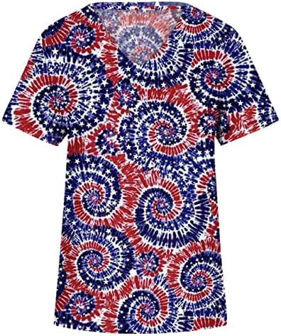 Femei steagul american tricou V gât maneca scurta Topuri Grafic moda Tees a patra din iulie Tricou Ziua Independenței Bluza