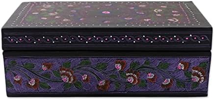 Novica Decorative Wood Lacquerware Box, violet, fantezie florală '
