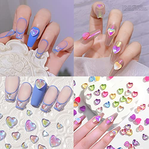 40pcs 3D Heart Nail Art Charms Dimensiune mixtă Candy Love Crystal Aurora Diamond Macarons colorat Shining for Valentine's