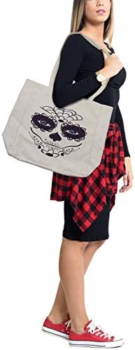 Geanta de cumpărături din ziua de la Ambesonne, Dia de los Muertos Sugar Skull Girl Fata Make Up Print, Eco Bag pentru reutilizare