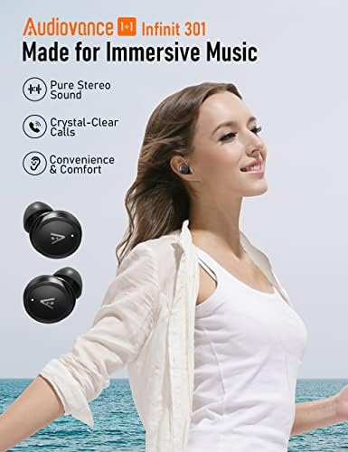 Audiovance SPIF 301, căști wireless cu 2 seturi de căști Bluetooth, cadouri ideale pentru urechi pentru urechi, anularea zgomotului IF301 pentru muzică imersivă, SP301 pentru alergare de antrenament, sunet premium, apeluri clare, confort.