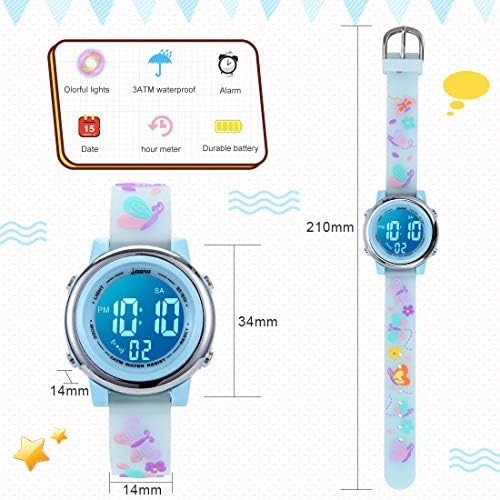 Jianxiang copii Digital Sport ceasuri pentru Fete Baieti, impermeabil în aer liber a condus Timer cu 7 culori iluminare din spate 3D desene animate Silicon trupa copil ceas de mână