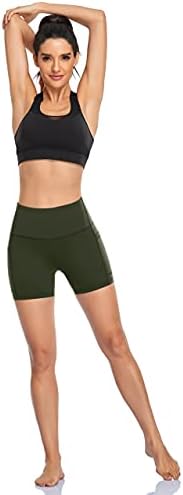DF-deals pantaloni scurți de yoga pentru antrenament cu talie înaltă pentru femei, cu buzunare, pantaloni scurți de alergare