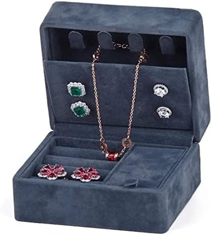 Bijuterii pentru bijuterii Organizator de bijuterii mici cutii de bijuterii portabile pentru călătorii pentru bijuterii cu inel de depozitare carcasă flanel țesătură organizator de bijuterii pentru femei bijuterii cutii pahare cutia de stocare (culoare: albastru închis, dimensiune: