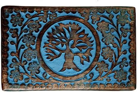 Purpledip din lemn cutia de mână „Tree of Life”: pentru bijuterii, trinkets, cărți sau pungi de ceai, albastru vintage