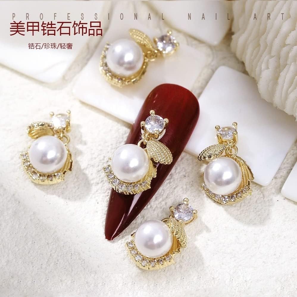 5pc Luxurious Zircon Pearls Bijuterii Rinocuri cu aliaj de aur pentru unghii Sfaturi decorațiuni de coajă de coajă de coajă
