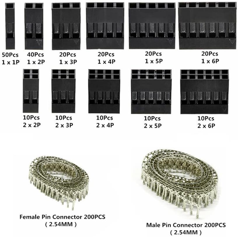 620pcs 2.54 mm conectori sârmă Jumper cablu Pin antet Conector carcasă sortiment Kit Masculin Feminin Crimp Pin conector Terminal