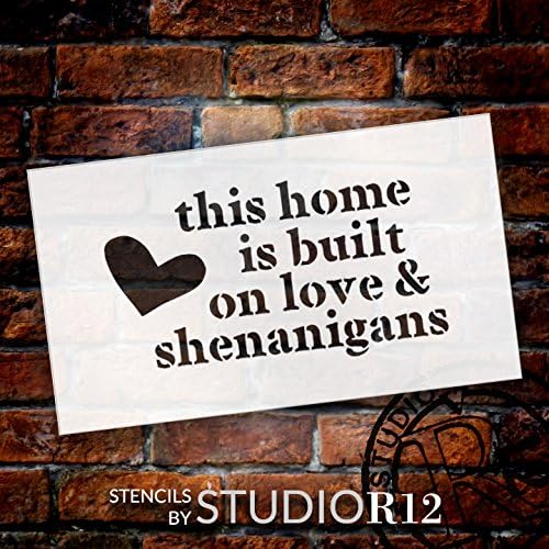 Construit pe dragoste - cu Stencil de artă inimă - cuvânt-10 x 6 - STCL1873_2-de StudioR12