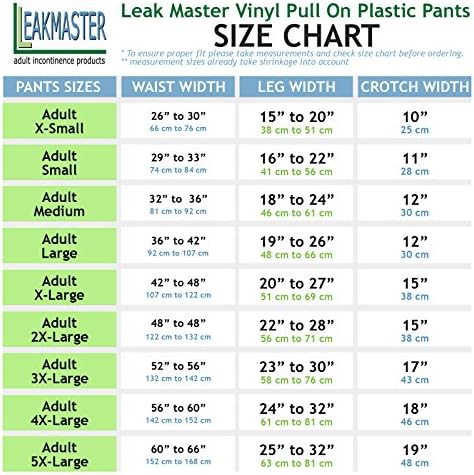 Leakmaster ADULT Pull-On vinil plastic pantaloni-moale, liniștită și forma de montare incontinenta impermeabil scutec acoperă pentru adulți-Albastru, 2X - mici se potrivește 21-29 inch talie