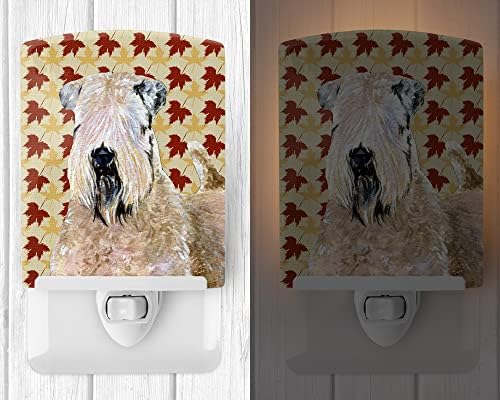 Caroline ' s Treasures SS4363CNL Wheaten Terrier frunze de toamnă acoperite moale portret lumină de noapte ceramică, compactă, certificată UL, ideală pentru dormitor, baie, grădiniță, hol, bucătărie,
