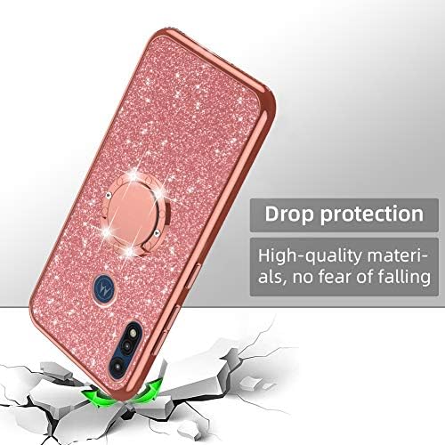 pentru Moto E 2020 6.2 caz, Motorola E7 caz de lux drăguț Moale TPU Glitter acoperi pentru fete femei cu inel de diamant Kickstand + curea bara de protecție rezistent la șocuri caz-Rose Gold