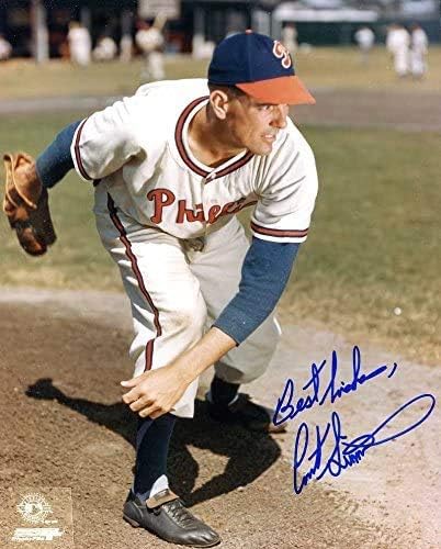 Curt Simmons Autografat/Original Semnat 8x10 Glossy Foto care îi arată cu Philadelphia Phillies -Coa